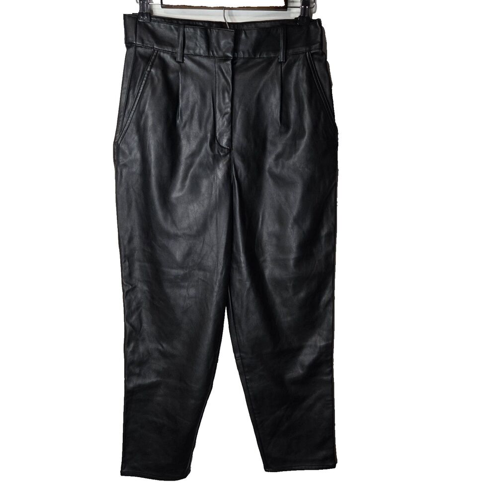 H&M Faux Leather Barrel Leg Black Pant 8